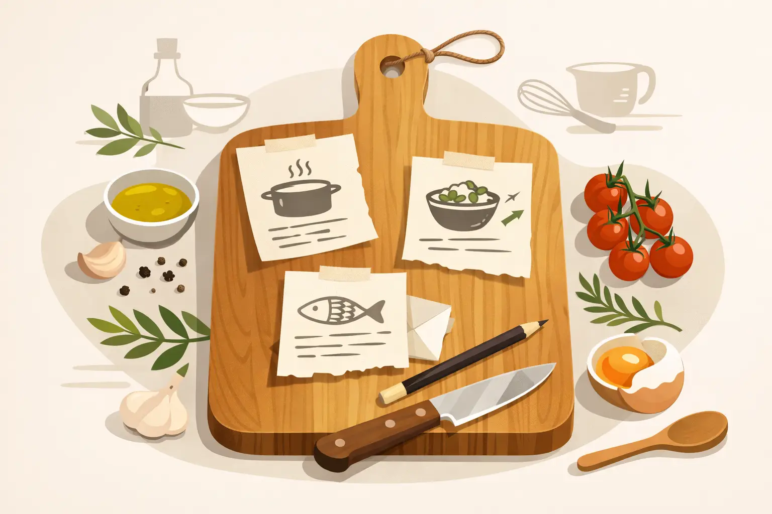 Cutting Board With Handwritten Recipe Ideas